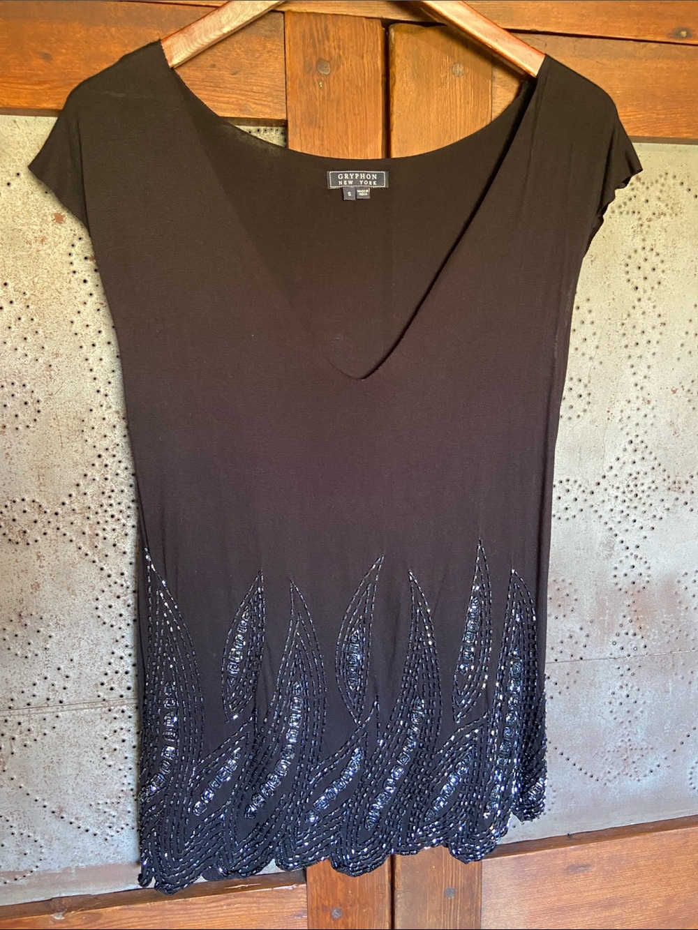Gryphon New York Beaded Embellished Black Evening Top Size S